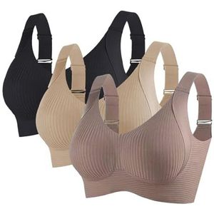 3-delige Comfortabele Geribbelde Push-up Bh-set Voor Dames, Verstelbare Naadloze Sportbeha's(2-g,3X-Large)