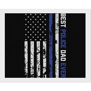 Beste politie vader ooit blauwe lijn Amerikaanse vlag diamant kunst volledige boor diamant foto schilderij kits voor thuis muur decor 40 cm x 50 cm