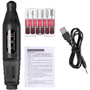 Mini USB elektrische nagelschuurmachine boor 6 in 1 nagelpolijstmachine for manicure Professioneel sterk nagelpolijstgereedschap(Black)