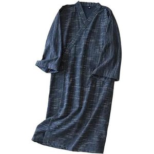 Mannen Lange Badjassen Katoenen Doek Lente en Zomer Kimono Robe Grote Maat mannen Gestreepte Badjas Thuis Zweet Stomen kleding (Color : Navy, Size : XL)