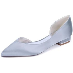 KYEGLO Satijnen Platte Schoenen Met Spitse Neus Voor Dames - Gesloten Teen, Instapmodel Bruidsmeisjesschoenen Voor Feestjes En Bruiloften, Cadeaus Voor Vrouwen,Zilver,36 EU
