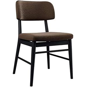 GEIRONV 1 stuks eetkamerstoelen, retro design katoen en linnen metalen poten lounge stoelen keuken woonkamer balkon stoel Eetstoelen (Color : Brown)