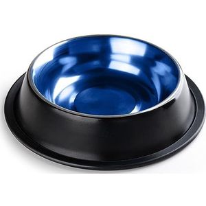 StilGut Voedingsbak voor hond en kat, set van 2, aluminium voederbakken 0,4 l, hondenbak, kattenbak, waterbak - set van 2 - zwart/blauw