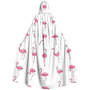 NEZIH Flamingo's op witte volledige lengte carnaval cape met capuchon, unisex cosplay kostuums mantel voor volwassenen 185cm