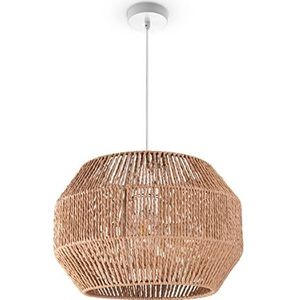 Paco Home Pendellamp Eettafel Papier Boho Hanglamp Eetkamer Lamp E27 Rotan, Kleur:Natuur (Ø35cm), Lamptype__Kleur:Hanglamp - Wit