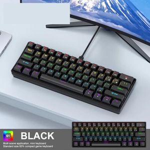 QPSJXN 61 Mechanisch Toetsenbord Bedraad K61 60% RGB Gaming Toetsenbord Draagbaar Verkrijgbaar in Zwart Wit of Blauw Schakelaars (Zwart)