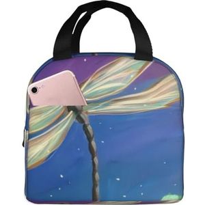 QGWDYYJQ libelle schilderij gedrukt Draagbare Lunch Bag Lunch Organizer Geïsoleerde/Gekoelde Lunch Box