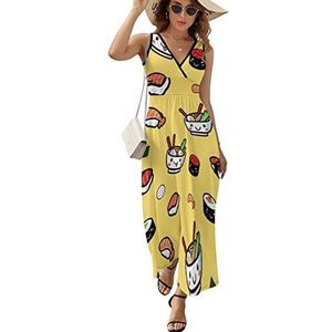Japanse ramenpatroon dames maxi lange jurk V-hals mouwloze tank zonnejurk zomer