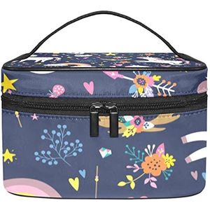 Eenhoorn patroon make-up organizer tas, reismake-up tas organizer case draagbare cosmetische tas voor vrouwen en meisjes toiletartikelen, Meerkleurig, 22.5x15x13.8cm/8.9x5.9x5.4in
