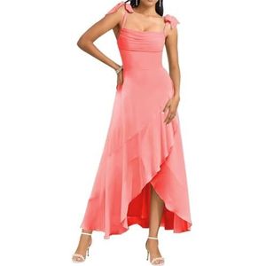 Spaghetti Bandjes - Fluwelen Jurk - Koraal - Formele Avond Party Maxi Jurk - AH143