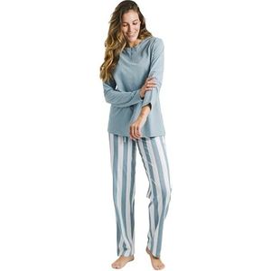 TRAMAS+ Damespyjama van 100% katoen, pyjama voor dames met lange mouwen en lange broek, pyjama's voor dames, 2-delige pyjama voor dames, raya elvis indigo, L