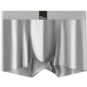 Hrnums Heren zijden ondergoed, zijdeachtige glanzende boxershorts met zijdeachtige textuur, zachte tanga's, zilver, 3XL