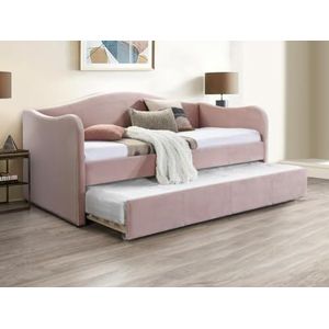 Vente-unique - Bedbank met uitschuifbed 2 x 90 x 190 cm - Fluweel - Roze + Matras - MATHILDE