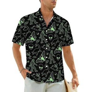 Green Lines Cryptid patroon herenoverhemden korte mouwen strandshirt Hawaiiaans shirt casual zomer T-shirt M