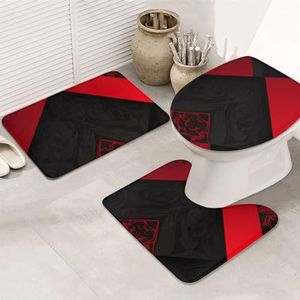 YoupO Rood Zwart Print Badkamer Tapijten Sets 3 Stuk Absorberende Toilet Deksel Cover Antislip U-vormige Contour Mat Voor Toilet Badkamer