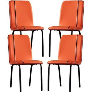 GEIRONV Lederen Lounge Teller Stoelen Set van 4,Ergonomie Stoel Stevig Zwart Koolstofstaal Metalen Benen Woonkamer Keuken Eetkamerstoelen Eetstoelen (Color : Orange, Size : 86 * 38 * 50cm)