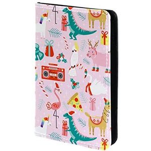 Roze Kerst Eenhoorn Flamingo Dinosaurus Varken Alpaca Paspoort Houder, Paspoort Cover, Paspoort Portemonnee, Travel Essentials, Meerkleurig, 11.5x16.5cm/4.5x6.5 in