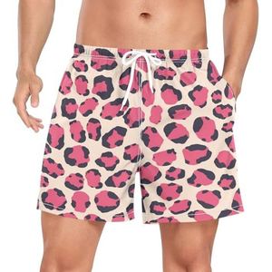 Niigeu Polka Dots Leopard Skin Pink Zwembroek voor heren, sneldrogend, met zakken, Leuke mode, XXL