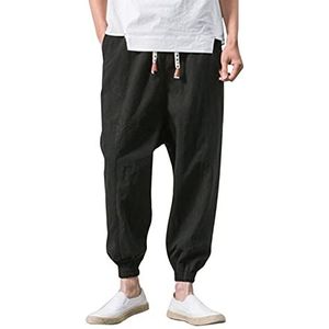 ARtray Japanse sectie mannen lange broek trekkoord koord casual broek mannen fit smart longs effen kleur mannen broek met zakken outdoor duurzaamheid en comfort broek fietsen hardlopen, Zwart, XXL