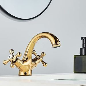 Rozin Badkamer Aanrecht Luxe Wastafel Tap Dual Cross Knoppen Warm en Koud Water Golden Gepolijst