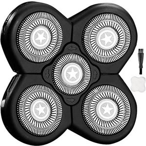 Universele 5 mesjes elektrische scheerhoofden voor heren (5-sterrenserie) voor hoofdscheerapparaat, universele vervangende hoofden, nat en droog (5 messen, zwart)