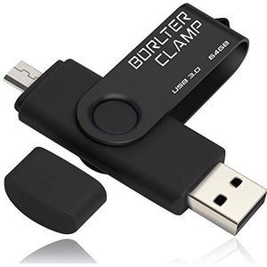 BorlterClamp 64GB USB Stick USB 3.0 Dual Flash Drive OTG-Geheugenstick met Micro-USB voor Android-Smartphone Tablet & Computer (Zwart)