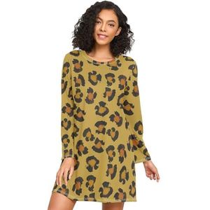LI ZHI XIN Nachthemd voor dames, lange mouwen, nachthemd voor dames, slaapshirts, nachtkleding, ronde hals, losse grote maten, nachtkleding, XXXL, dierenluipaardprint, Meerkleurig, S