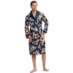 Haseil Satijnen badjas voor heren Dragon Luxe Silk Spa lange mouw huis kimono badjas, Royal Blauw, XL