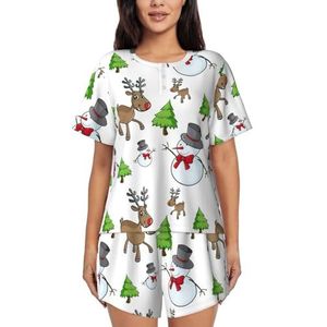 YQxwJL Merry Christmas Happy Print Vrouwen Pyjama Sets Shorts Korte Mouw Lounge Sets Nachtkleding Casual Pjs Met Zakken, Zwart, M
