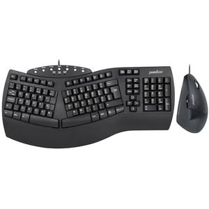 Perixx PERIDUO-512B, bedraad ergonomisch toetsenbord en verticale muis combo - USB - zwart - UK QWERTY