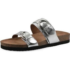 WHITE MOUNTAIN Hardball platte damessandalen, zilver leer, 36 EU