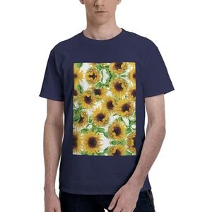 CKGODGF Geel katoenen T-shirt met zonnebloemenprint, casual en comfortabel korte mouw, geschikt voor fitness en dagelijks gebruik, Donkerblauw, S