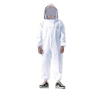Bijenteeltpak arist Katoen for Mannen Vrouwen Beschermende Bijenstal Sting Proof Met Hekwerk Sluier ventileerde Kap ,Ademend(White,Thicken)