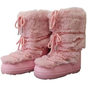 AYWTIUN Sneeuwlaarzen Vrouwen Faux Bont Laarzen voor Vrouwen Warm Comfortabele Vrouw Skischoenen Winter Midden Klaf Vetersluiting Waterdicht Platform Sneeuwlaarzen (Roze lang B4,39-40 (24,5-25 cm))