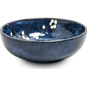 Schaal - Hana blauw - Edo japan - Ø20,5 cm | H7,5 cm - Groot - Keramische schaaltjes - Schaal porselein - Fruitschaal - Serveerschaal - Saladeschaal - Kommen set - Slakom - Mengkom - Japans servies