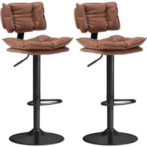 Barkrukken Set Van 2 Barkrukken PU-leer Ontbijttafelstoelen Met Rugleuning, Verstelbare Draaibare Barstoelen Hoge Krukken Barkrukken Set Van 2 (Color : Brown, Size : Sitting Height 63-83cm)