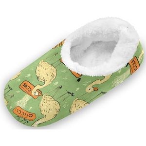 KAAVIYO Groene Cartoon Patroon Eenden Outdoor Slippers Katoen Huis Schoenen Gesloten Terug Winter Antislip Fuzzy Voeten Slippers voor Indoor Jongens Vrouwen, Patroon, XX-Large