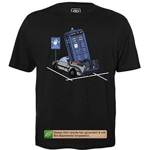 TARDIS Parking Only - Heren T-Shirt voor Nerds met Slogan Motief gemaakt van Biologisch Katoen Korte Mouw Ronde Hals, XXL