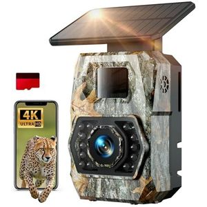 Jachtcamera op zonne-energie, verbonden, telefoon, 60 MP, 4 K, HD, met 5200 mAh, oplaadbare batterij, wifi-camera, jacht, 850 nm, led, infrarood-camera, nachtzicht, dieren, camera met kaart 32 GB