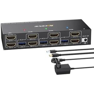 USB3.0 KVM Switch 3 PC 2 Monitore 4K@60Hz EDID Emulator, KVM Switch HDMI 2K@120Hz für 3 PC-Teilen sich 2 Monitors und 4 USB3.0-Geräte,Support Extended & Copy Mode, mit USB-Kabel+Desktop Controlle