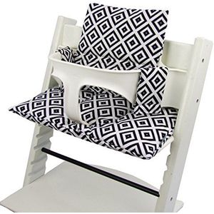 Bambiniwelt Vervangende overtrek, zitkussen, kussenset, stoelverkleiner, compatibel met STOKKE Tripp Trapp voor hoge stoel, kinderstoel, design (zwart-wit ruitjes)