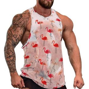 Rode flamingo's heren tanktop grafische mouwloze bodybuilding T-shirts casual strand T-shirt grappige sportschool spier