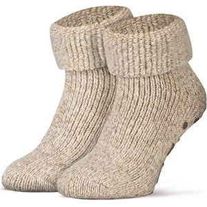 Piarini ABS antislipsokken - 1 paar - wollen sokken - wintersokken - Noorse sokken met badstof aan de binnenkant - dames heren, beige gemêleerd, 39/42 EU