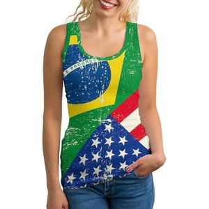 Brazilië en VS vlag dames tank top mouwloos T-shirt pullover vest atletische basic shirts zomer bedrukt