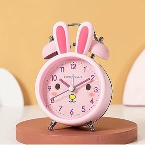 Digitale wekker, bedklok, Wekker Kinderen Schattig konijn Wekker Stille niet-tikkende klok Nachtlampje Reisklok, batterij-aangedreven analoge wekker (Color : Roze)