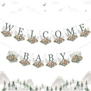 Woodland Baby Shower Decoraties Jongen - Welkom Baby Banner, Avontuur wacht Baby Shower Decoraties, Bos Wezens Bergbos Dieren Avontuur Baby Shower Feestbenodigdheden