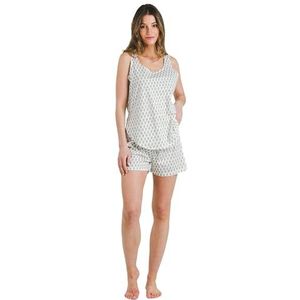 TRAMAS+ Zomerpyjama voor dames, T-shirt met tanktop en shorts met elastische tailleband, korte set van bedrukt katoen, comfortabel, koel en elegant, Remo Verde, S
