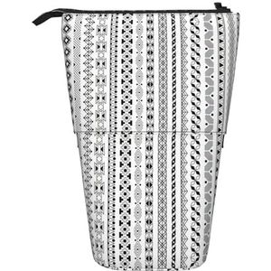 Nbtghga Boho Driehoek Strepen Print Potlood Telescopische Klassieke Kunsten Stand Up Potlood Case Organizer Potlood Houder Make-up Tas Gift, Zwart, Eén maat