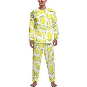 Citroengele kunst zachte heren pyjama set comfortabele loungewear top en broek met lange mouwen geschenken S