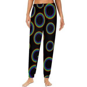 Rainbow Circle Damespyjama, loungebroek, elastische tailleband, nachtkleding, broekje, print